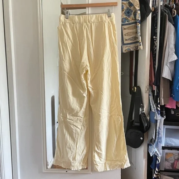 MISSLOOK Butter Yellow Cotton-Linen Wide Leg Pants - Picture 4 of 5